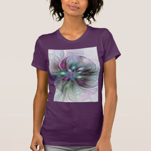 Colourful Fantasy Abstract Modern Fractal Flower T-Shirt