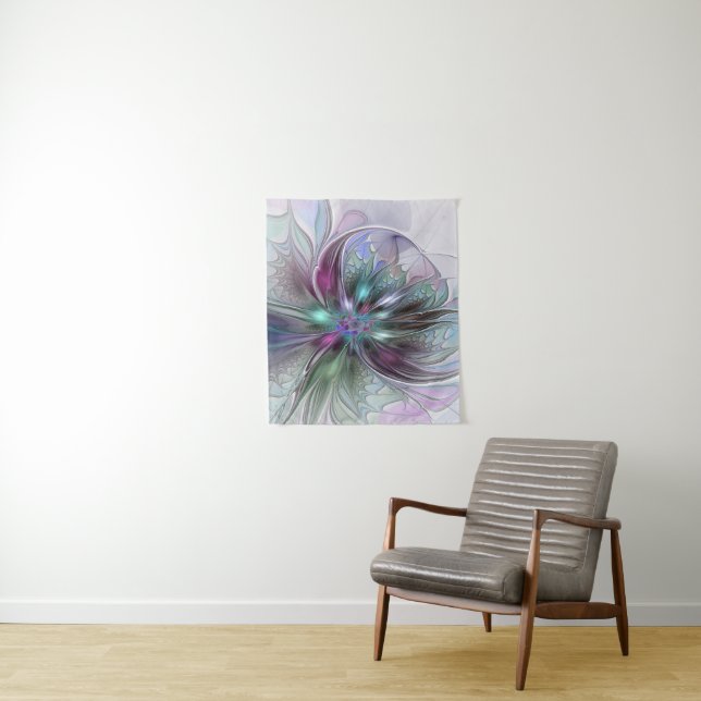 Colourful Fantasy Abstract Modern Fractal Flower Tapestry (In Situ)