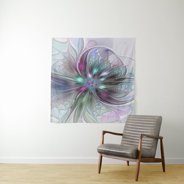 Colourful Fantasy Abstract Modern Fractal Flower Tapestry (In Situ)