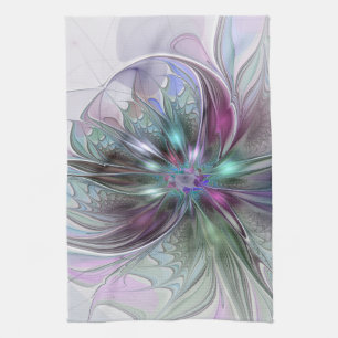 Colourful Fantasy Abstract Modern Fractal Flower Tea Towel