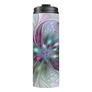 Colourful Fantasy Abstract Modern Fractal Flower Thermal Tumbler
