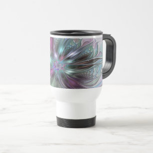 Colourful Fantasy Abstract Modern Fractal Flower Travel Mug