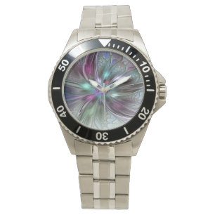 Colourful Fantasy Abstract Modern Fractal Flower Watch
