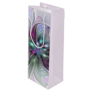 Colourful Fantasy Abstract Modern Fractal Flower Wine Gift Bag