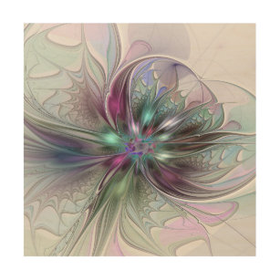Colourful Fantasy Abstract Modern Fractal Flower Wood Wall Art