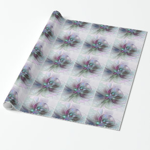 Colourful Fantasy Abstract Modern Fractal Flower Wrapping Paper