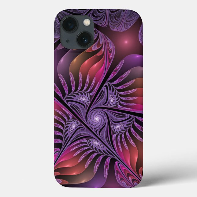 Colourful Fantasy Abstract Modern Purple Fractal Case-Mate iPhone Case (Back)