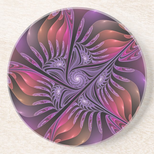 Colourful Fantasy Abstract Modern Purple Fractal Coaster (Front)