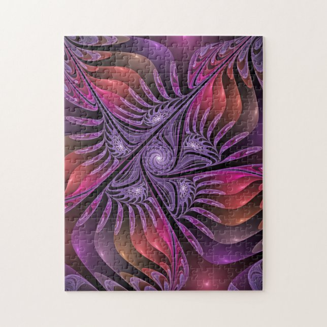 Colourful Fantasy Abstract Modern Purple Fractal Jigsaw Puzzle (Vertical)