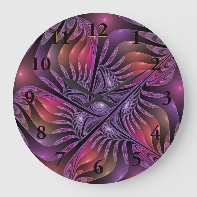 Colourful Fantasy Abstract Modern Purple Fractal Large Clock (Front)