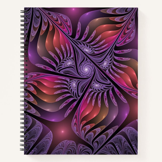 Colourful Fantasy Abstract Modern Purple Fractal Notebook (Front)