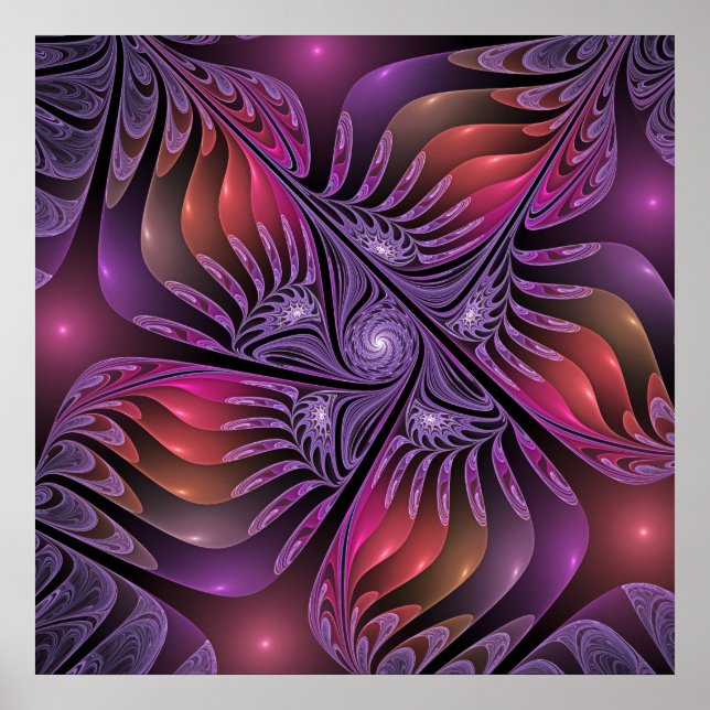 Colourful Fantasy Abstract Modern Purple Fractal Poster (Front)