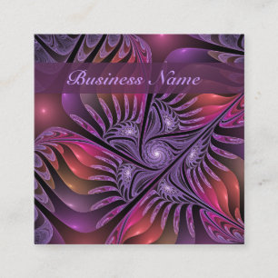 Colourful Fantasy Abstract Modern Purple Fractal Square Business Card