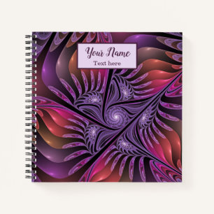 Colourful Fantasy Abstract Purple Fractal Art Name Notebook