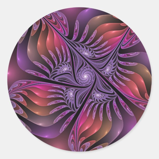 Colourful Fantasy Abstract Trippy Purple Fractal Classic Round Sticker (Front)