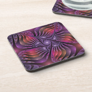 Colourful Fantasy Abstract Trippy Purple Fractal Coaster