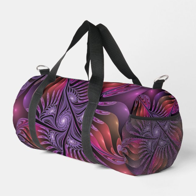 Colourful Fantasy Abstract Trippy Purple Fractal Duffle Bag (Right Corner)