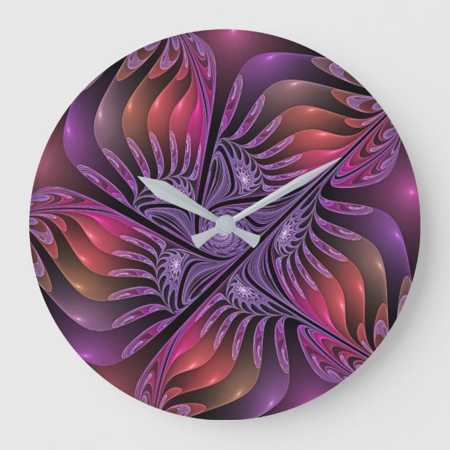 Colourful Fantasy Abstract Trippy Purple Fractal Large Clock (Front)