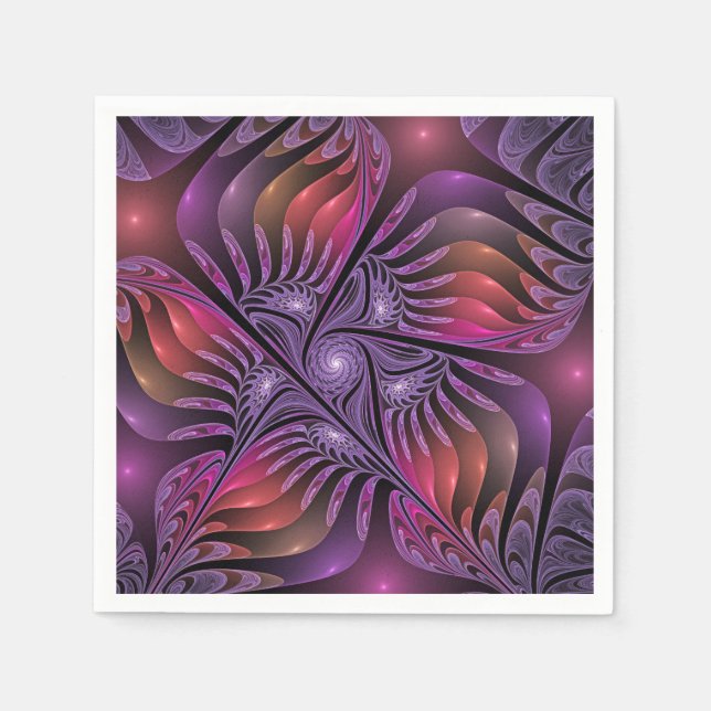 Colourful Fantasy Abstract Trippy Purple Fractal Napkin (Front)