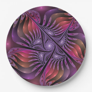 Colourful Fantasy Abstract Trippy Purple Fractal Paper Plate