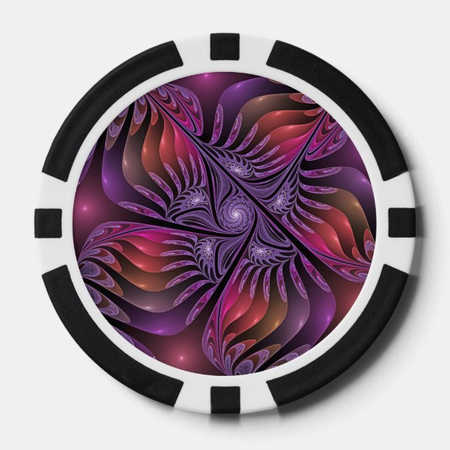 Colourful Fantasy Abstract Trippy Purple Fractal Poker Chips (Front)