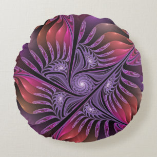 Colourful Fantasy Abstract Trippy Purple Fractal Round Cushion