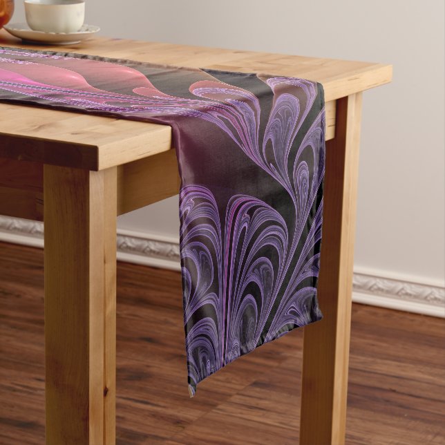 Colourful Fantasy Abstract Trippy Purple Fractal Short Table Runner (In Situ)