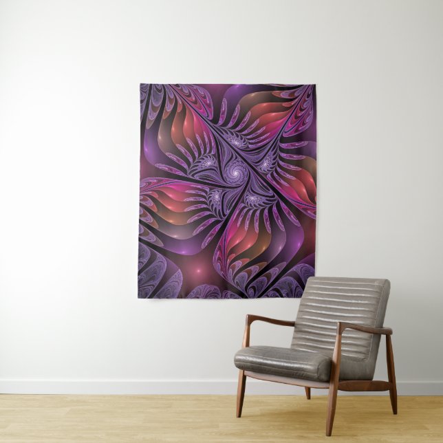 Colourful Fantasy Abstract Trippy Purple Fractal Tapestry (In Situ)