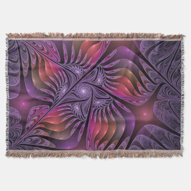 Colourful Fantasy Abstract Trippy Purple Fractal Throw Blanket (Front)