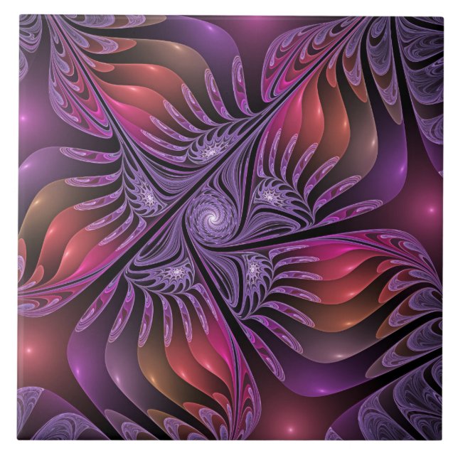 Colourful Fantasy Abstract Trippy Purple Fractal Tile (Front)
