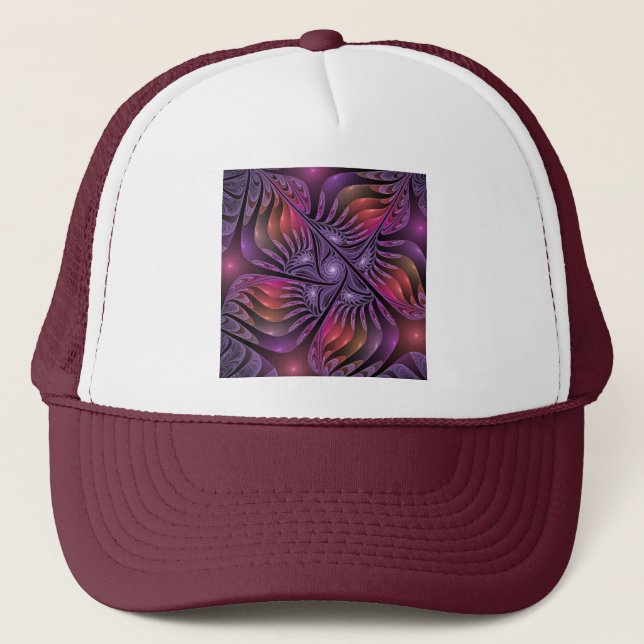 Colourful Fantasy Abstract Trippy Purple Fractal Trucker Hat (Front)
