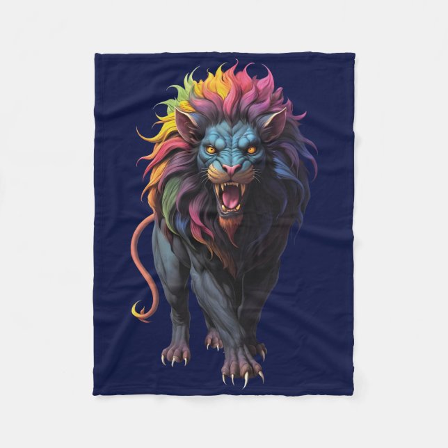 Colourful Fantasy Art a Lion Fleece Blanket (Front)