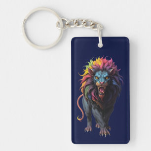 Colourful Fantasy Art a Lion Key Ring