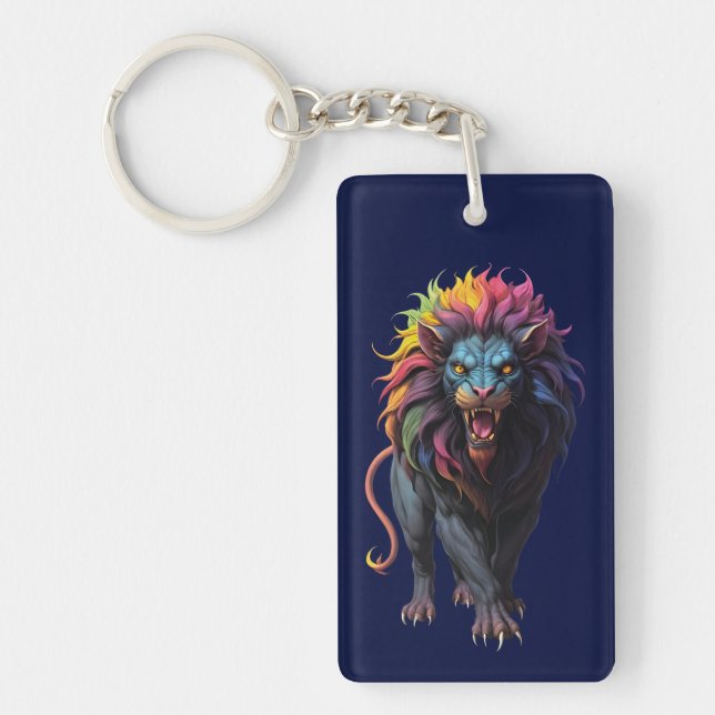 Colourful Fantasy Art a Lion Key Ring (Front)