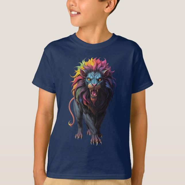 Colourful Fantasy Art a Lion T-Shirt (Front)