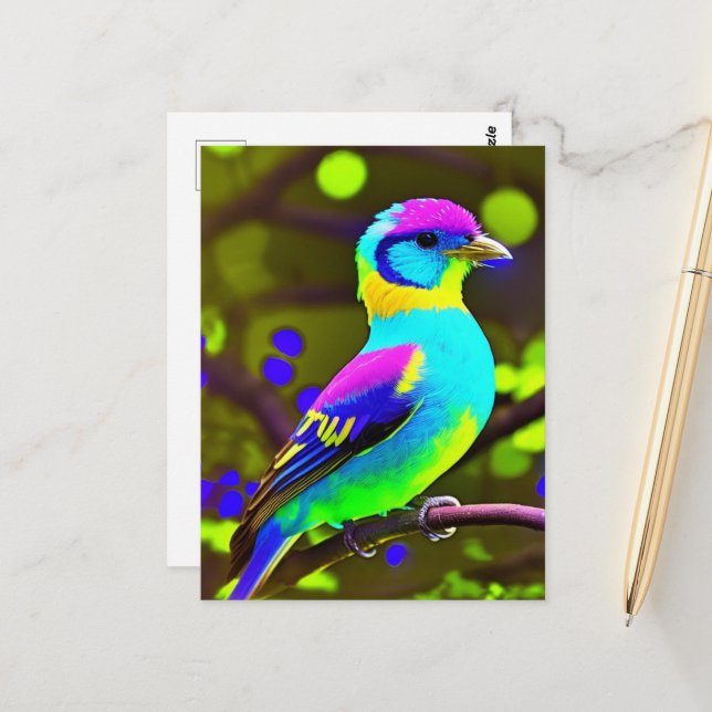 Colourful Fantasy Bird Postcard (Front/Back In Situ)