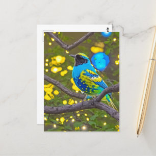 Colourful Fantasy Blue and Yellow Bird Postcard