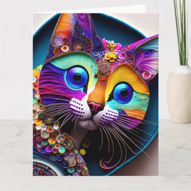 Colourful Fantasy Cat All Occasions Greeting Card (Front)