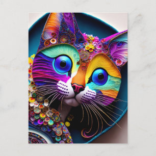 Colourful Fantasy Cat Postcard