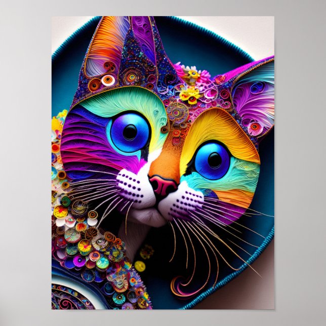 Colourful Fantasy Cat Poster (Front)