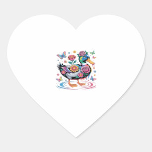Colourful Fantasy Duck with Flowers and Butterflie Heart Sticker