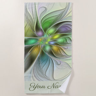 Colourful Fantasy Flower Abstract Fractal Own Name Beach Towel