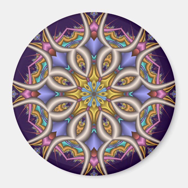 Colourful fantasy flower magnet (Front)