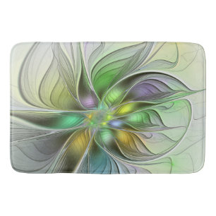 Colourful Fantasy Flower Modern Abstract Fractal  Bath Mat