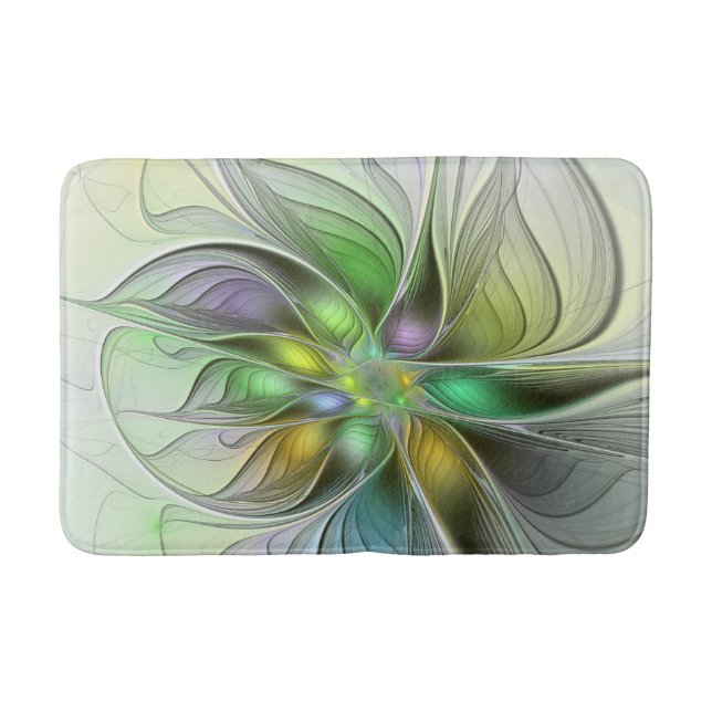 Colourful Fantasy Flower Modern Abstract Fractal Bath Mat (Front)