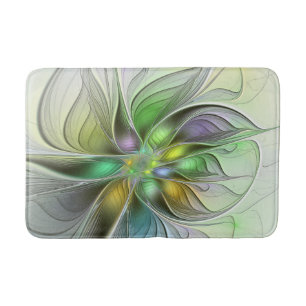 Colourful Fantasy Flower Modern Abstract Fractal Bath Mat