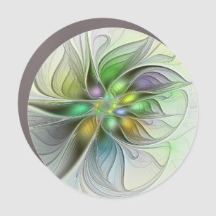 Colourful Fantasy Flower Modern Abstract Fractal Car Magnet