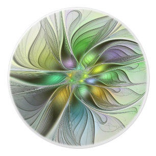 Colourful Fantasy Flower Modern Abstract Fractal Ceramic Knob