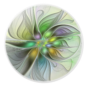 Colourful Fantasy Flower Modern Abstract Fractal Ceramic Knob