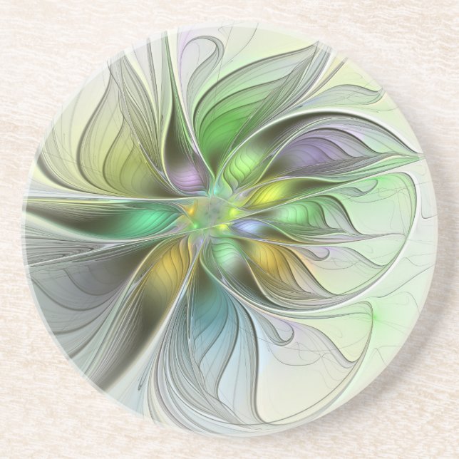 Colourful Fantasy Flower Modern Abstract Fractal Coaster (Front)